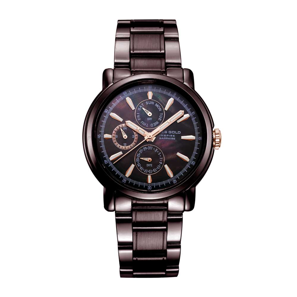 ARIES GOLD CHRONOGRAPH INSPIRE CONTENDER COFFEE STAINLESS STEEL B 7302 CF-BKRG WOMEN'S WATCH